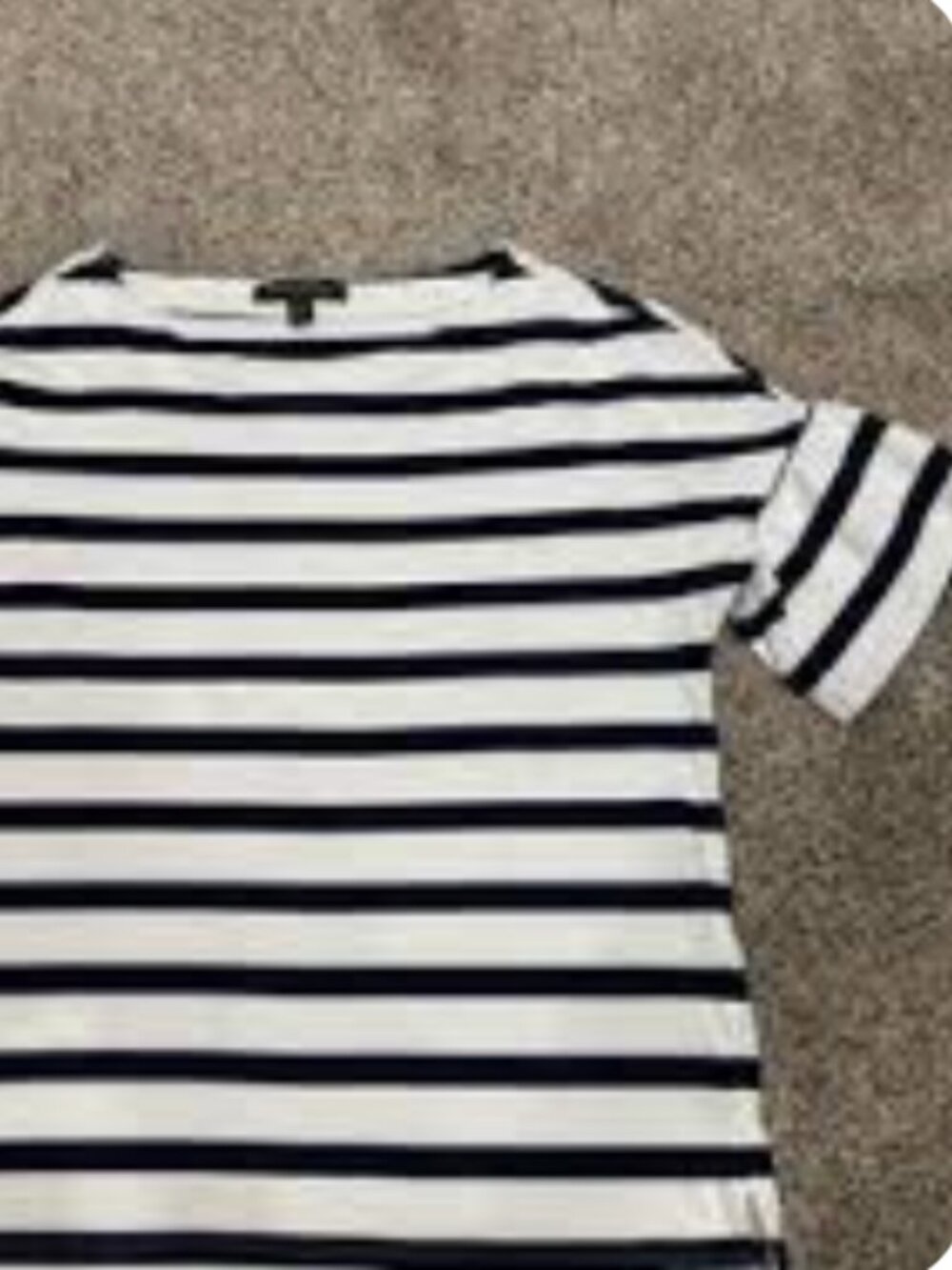 Banana Republic Navy White Striped Flutter Sleeve Cropped Top - L